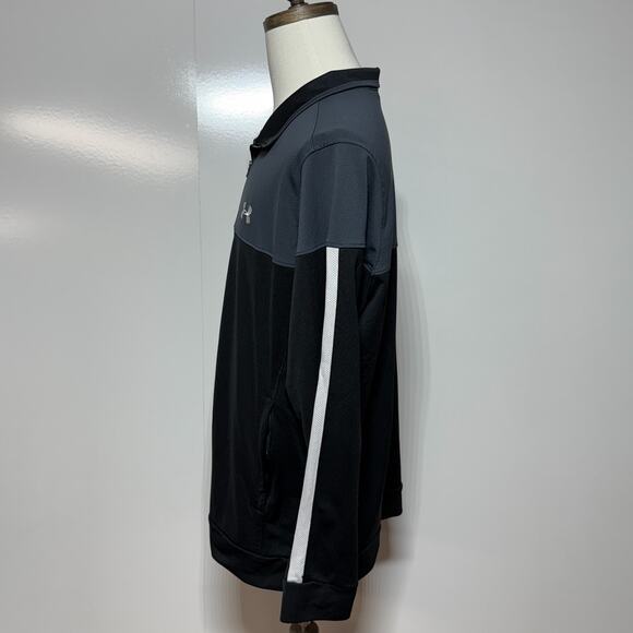 Under Armour Jacket Mens XXL Gray Black Colorblock Fitted Pique Track Full Zip - Picture 5 of 8